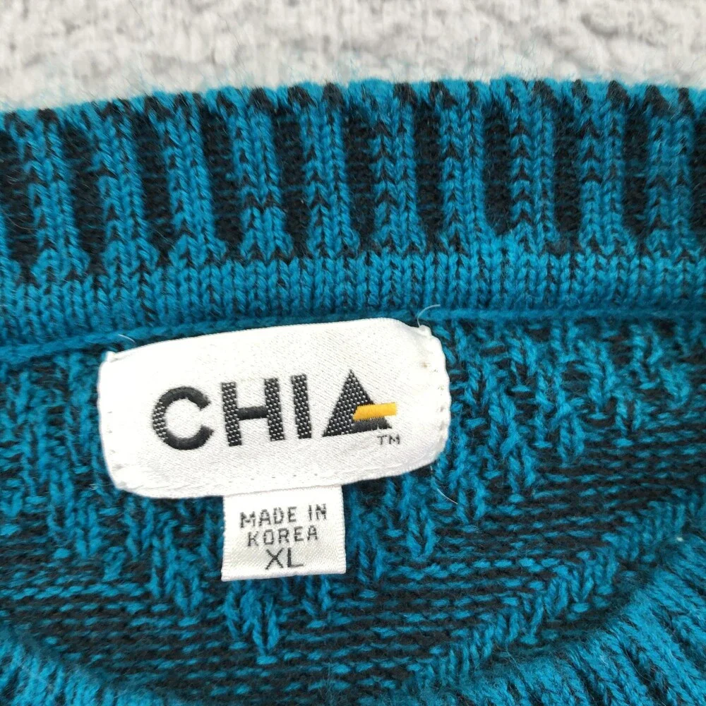 Vintage Chia Sweater Mens XL Blue Geometric Knit Crewneck Pullover Abstract